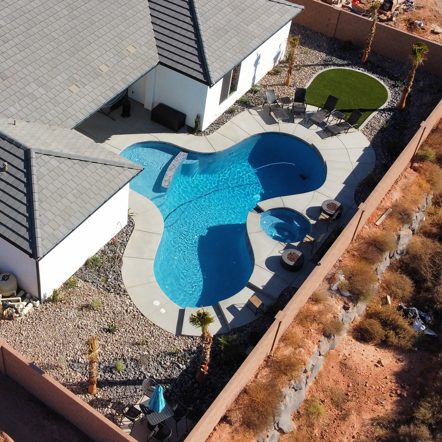 Clover shaped pool and backyard landscaping in the Little Valley area of St. George, Utah.