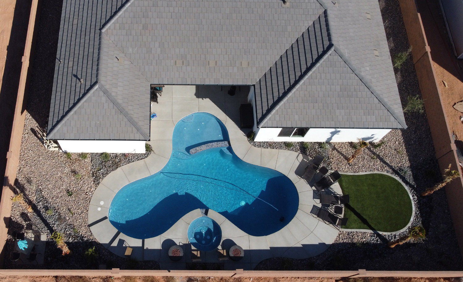 Clover shaped pool and backyard landscaping in the Little Valley area of St. George, Utah.